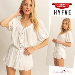 HYFVE Drawstring Hem Short Sleeves Blouse & Elastic Waist Skort Set | Off White